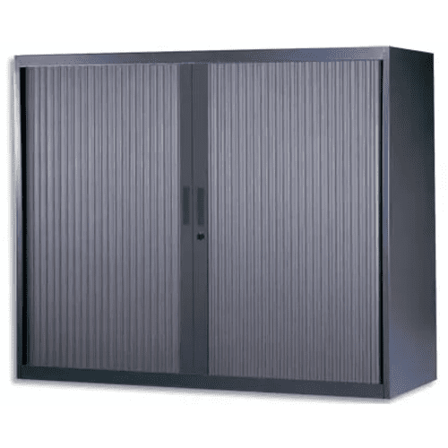 VINCO Armoire basse métal monobloc Corps et Rideaux ANTHRACITE 2 tablettes - Dim.120x105x43 cm photo du produit Principale L