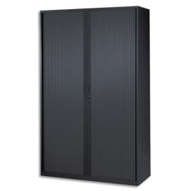 MT INTERNATIONAL Armoire haute métal monobloc Corps et Rideaux Noir 4 tablettes - Dim.120x198x43 cm photo du produit