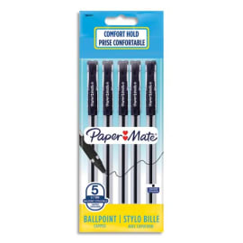 PAPERMATE Sachet de 5 stylos bille Brite à capuchon pointe moyenne 0.7 mm. Encre Noire. photo du produit