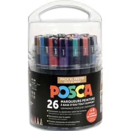 POSCA Pot de 26 marqueurs peinture à eau thème festif, couleurs assorties + 30 masques à décorer photo du produit