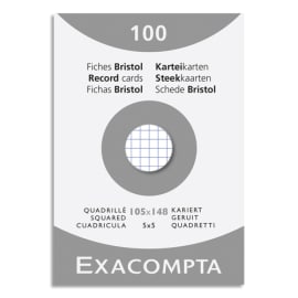 EXACOMPTA Etui de 100 fiches bristol non perforées 105x148mm (A6) quadrillées 5x5 Blanc photo du produit