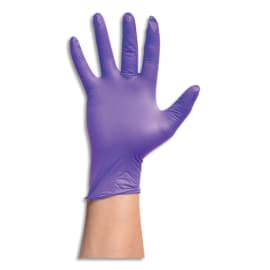 Boîte 100 gants nitrile violet touché texturé amélioré 100% synthétique. Sans protéine latex. Taille L photo du produit