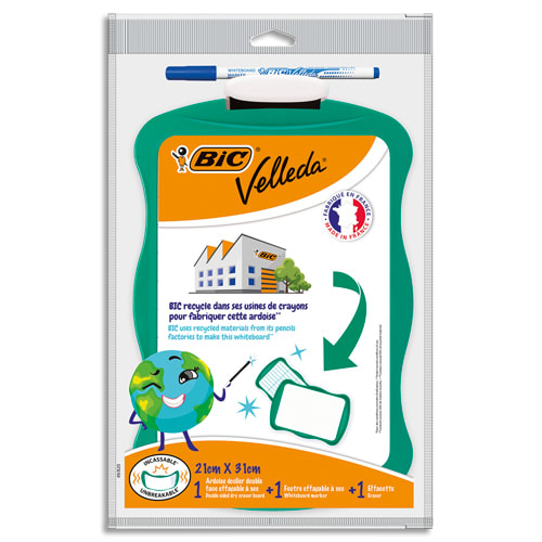 BIC Ardoise recyclée incassable 21 x 31 cm + 1 marqueur Velleda 1721 bleu + 1 effaçette photo du produit Principale L