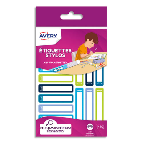 AVERY Blister de 30 Etiquettes Stylos 50x10mm, coloris Bleu/vert, écrire avec un feutre permanent photo du produit Principale L