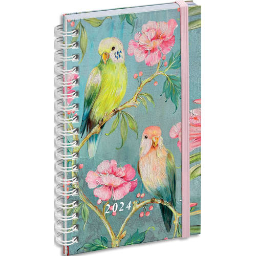 EXACOMPTA Agenda poche SOPHIE ADDE Lady 18W, spiralé,Janvier à Décembre  2024 17x9cm Oiseaux ≡ CALIPAGE