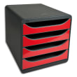 EXACOMPTA Module de classement 100% DECO 4 tiroirs Noir/Rouge carmin - Dim. : L 27,8 x H 26,7 x P 34,7 cm photo du produit