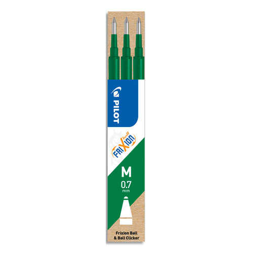 PILOT Set de 3 recharges pour roller FriXion Ball. Pointe moyenne 0,7 mm. Encre Vert photo du produit Principale L