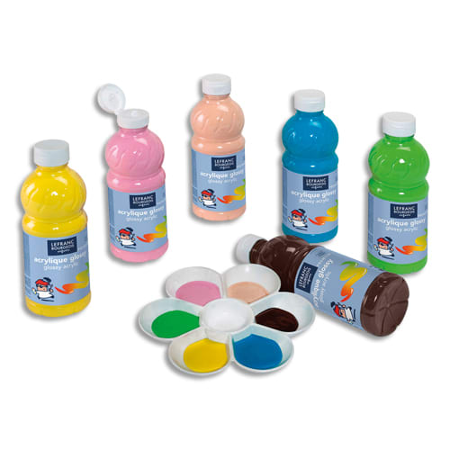 LEFRANC BOURGEOIS Pack 6x500ml Glossy:Jaune citron,Pêche,Rose bonbon,Vert anis,Bleu turquoise,Chocolat photo du produit Principale L