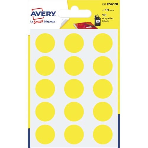 AVERY Sachet de 90 pastilles Ø19 mm. Ecriture manuelle. Coloris Jaune. photo du produit Principale L