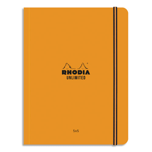 RHODIA Carnet dos carré collé Unlimited 120 pages 5x5 format 16x21cm. Fermeture élastique. Coloris orange photo du produit Principale L