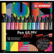 STABILO Etui carton de 12 feutres Pen 68 MAX ARTY. Pointe large biseautée. Coloris assortis photo du produit