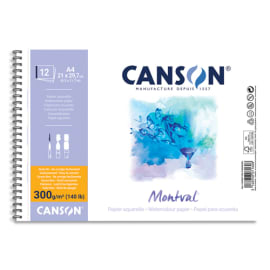 CANSON Album spiralé 12 feuilles papier aquarelle MONTVAL, A4, 300G, grain fin Blanc naturel photo du produit