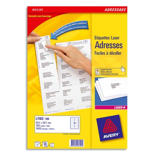 AVERY Boîte de 5250 étiquettes Laser Blanc 63,5X38,1 L7160-250 photo du produit Principale L