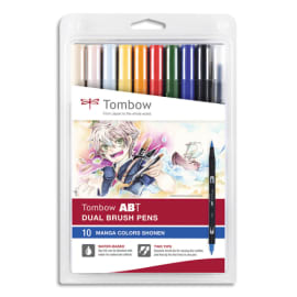 TOMBOW Pochette de 10 feutres double pointe ABT brush MangaShonen. Feutres base eau double pointe. photo du produit