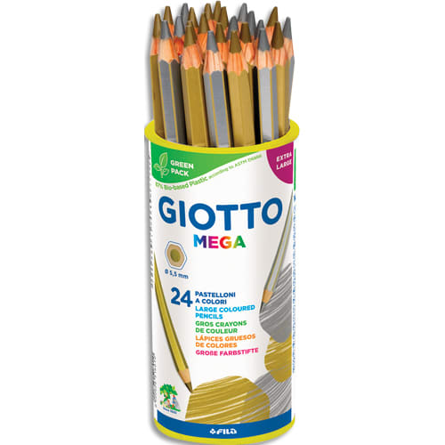 GIOTTO Pot de 24 crayons de couleur Méga, or et argent, mine 5,5mm photo du produit Principale L