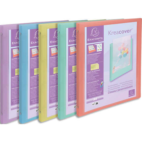 EXACOMPTA Classeur personnalisable KREACOVER A4 PP, dos 2cm 4 anneaux 15mm. Coloris Assortis Pastel photo du produit Principale L