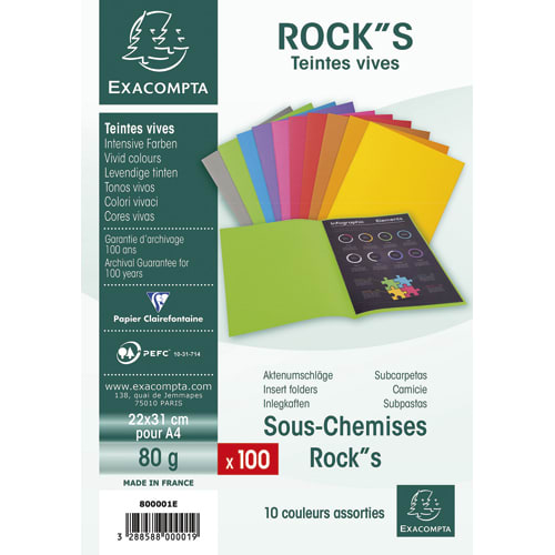 EXACOMPTA Paquet de 100 sous-chemises ROCK'S en carte 80 grammes coloris assortis photo du produit