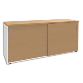 SIMMOB Crédence à portes coulissantes Steely Hêtre Blanc en bois - Dimensions : L160 x H72 x P47 cm photo du produit