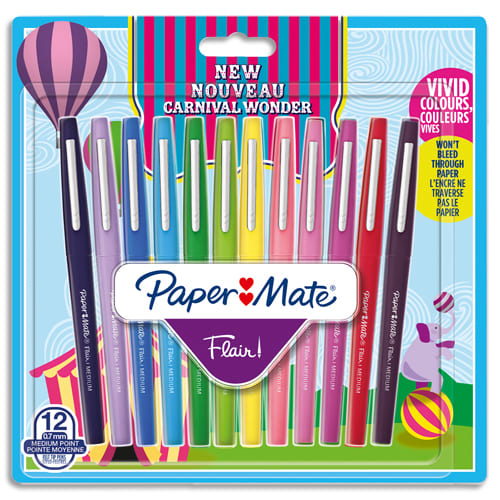 PAPERMATE Blister de 12 stylos feutres Flair Carnaval. Couleurs assorties photo du produit Principale L