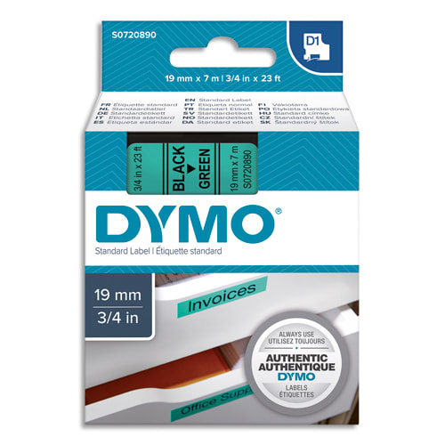 DYMO Ruban D1 Noir/vert 19MMX7M pour 1000/1000+/2000/3500/4500/5000/5530 photo du produit Principale L