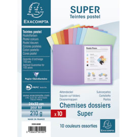 EXACOMPTA Paquet de 10 chemises SUPER 250 en carte 210 grammes coloris assortis photo du produit