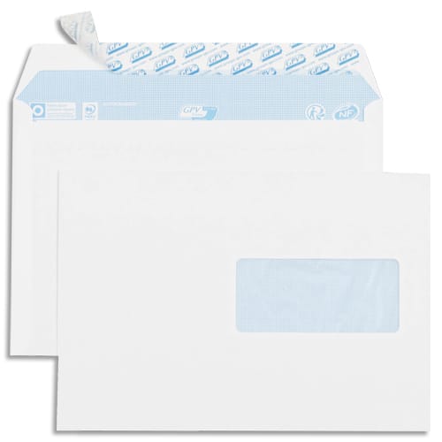 GPV Boîte de 500 enveloppes vélin Blanc 80g C5 162x229mm auto-adhésives avec fenêtre 45x100mm photo du produit Principale L