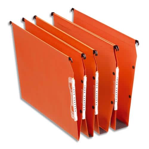 ESSELTE Boîte de 25 dossiers suspendus DUAL ARMOIRE en kraft 220g. Fond 30, volet agrafage. Orange photo du produit Principale L