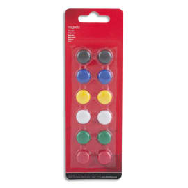 PERGAMY Bo&icirc;te de 12 aimants 15 mm ronds. Coloris assortis photo du produit