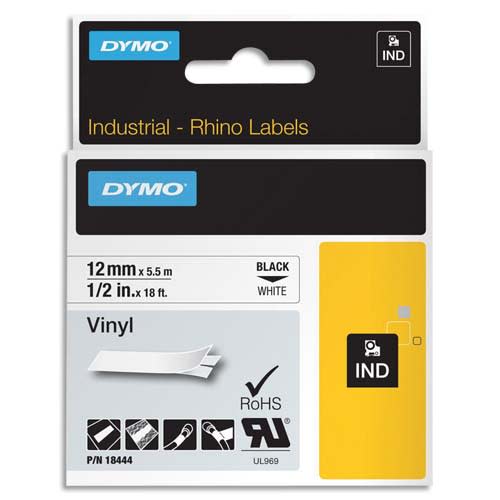 DYMO Ruban Rhino 12 mm vinyl Noir sur Blanc S0718600 photo du produit Principale L