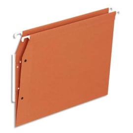 Boîte 25 dossiers suspendus ARMOIRE, kraft 220g. Fond V, volet agrafage+pression. Coloris Orange photo du produit