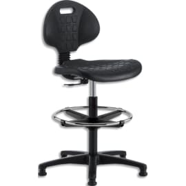 Siège technique télécospique en PU Noir grande hauteur sur patins avec repose-pieds, réglable en hauteur photo du produit