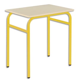 SODEMATUB Lot de 4 tables scolaire MONOPLACE, hêtre, plateau 70 x 50 cm, hauteur 59 cm, taille 3, jaune photo du produit