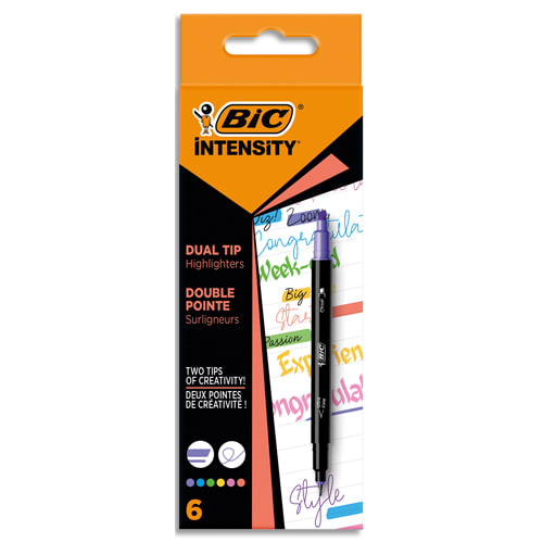 BIC Etui x 6 feutres double pointe : 1 pointe biseau pour surligner et 1 pointe fine pour écrire. photo du produit Principale L