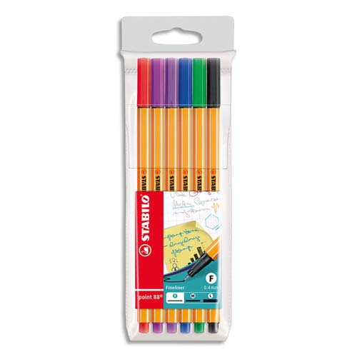 STABILO point 88 stylo-feutre pointe fine (0,4 mm) - Pochette de 6 stylo-feutres - Coloris assortis photo du produit