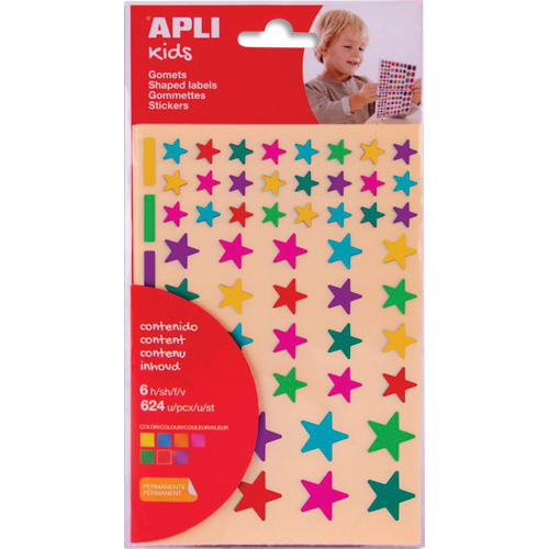 APLI KIDS Pochette de 6 feuilles (624 u) de gommettes enlevables étoiles couleurs peps photo du produit Principale L