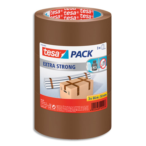 TESA Lot de 3 Adhésifs d'emballage Extra Strong en PVC, 52 microns - H50 mm x L66 mètres Havane photo du produit Principale L