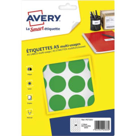 AVERY Sachet de 240 pastilles Ø30 mm. Imprimables. Coloris Vert. photo du produit