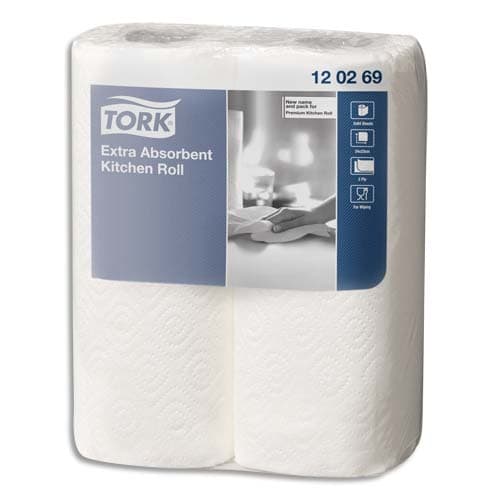 TORK Paquet de 2 rouleaux Essuie-tout Premium Extra absorbant gaufré 2 plis 64 formats 23 x 24 cm photo du produit Principale L