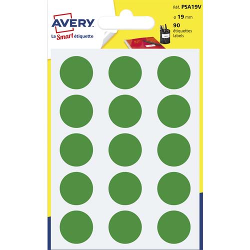 AVERY Sachet de 90 pastilles Ø19 mm. Ecriture manuelle. Coloris Vert. photo du produit Principale L