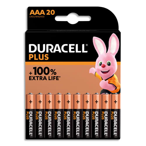 DURACELL Piles alcalines AAA Plus 100%, 1,5V LR03 MN2400, lot de 20 piles photo du produit