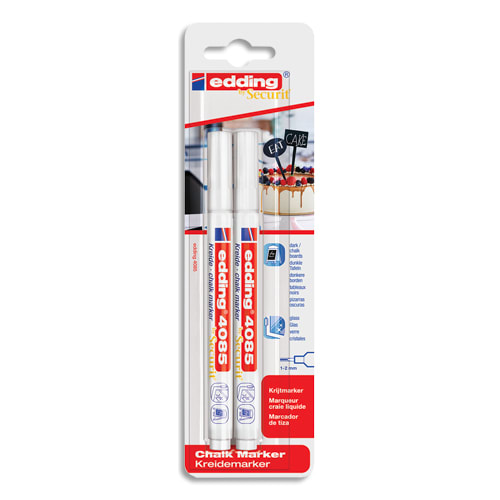 EDDING Blister de 2 marqueurs craie blanc liquide 4085. Pointe fine photo du produit Principale L