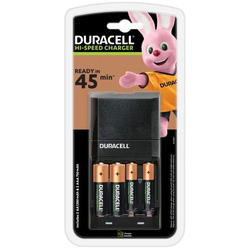 DURACELL Chargeur Piles Rechargeables 45 minutes, CEF27 avec 2 accus AA  1300 mAh et 2 accus AAA 750 mAh