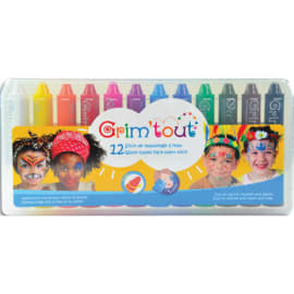 GRIM TOUT Boîte de 12 sticks de maquillage - 12 couleurs assorties - Nettoyage à l'eau et au savon photo du produit