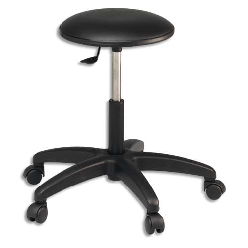 Tabouret bas standard vinyle Noir sur roulettes, réglable en hauteur photo du produit Principale L