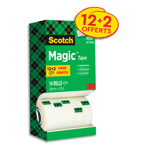 SCOTCH Tour distributrice de 14 rouleaux de ruban adhésif Magic invisible dont 4 offerts - 19 mm x 33 m photo du produit