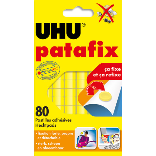 UHU Etui de 6 bandes prédécoupées de 80 pastilles Patafix Jaune. Repositionnable à volonté. photo du produit Principale L