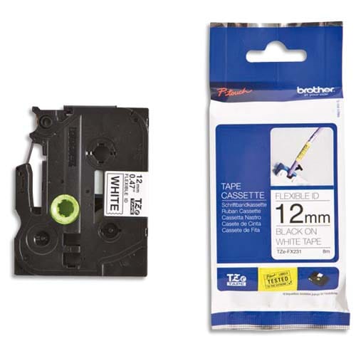 BROTHER Ruban pour PTOUCH flexible laminé 12mm Noir/Blanc TZEFX231 photo du produit Principale L