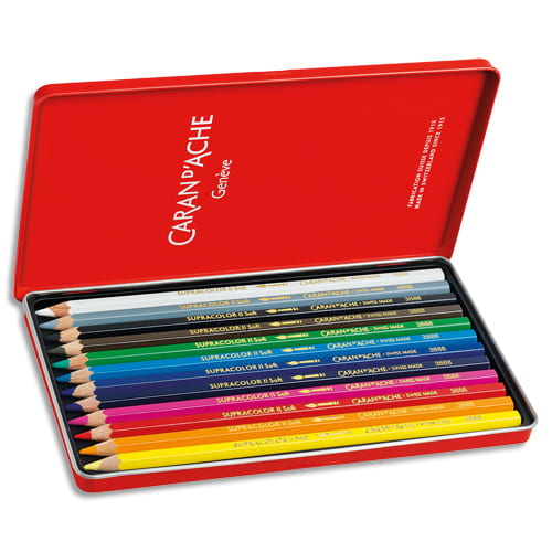 CARAN D'ACHE Boîte métal de 12 crayons de couleur Aquarellables SUPRACOLOR photo du produit Principale L