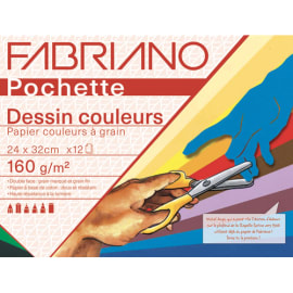 FABRIANO Pochette scolaire de 12 feuilles de papier dessin couleurs vives 160g 24x32 cm photo du produit