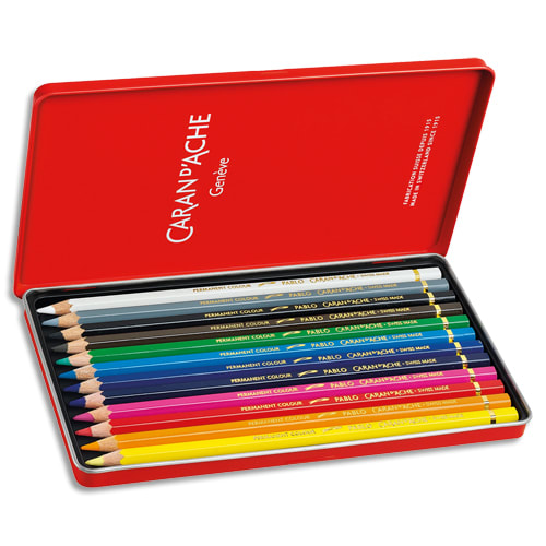 CARAN D'ACHE Boîte de 12 crayons de couleur PABLO résistante à l'eau - tendre, sèche - Bois cèdre FSC™ photo du produit Principale L